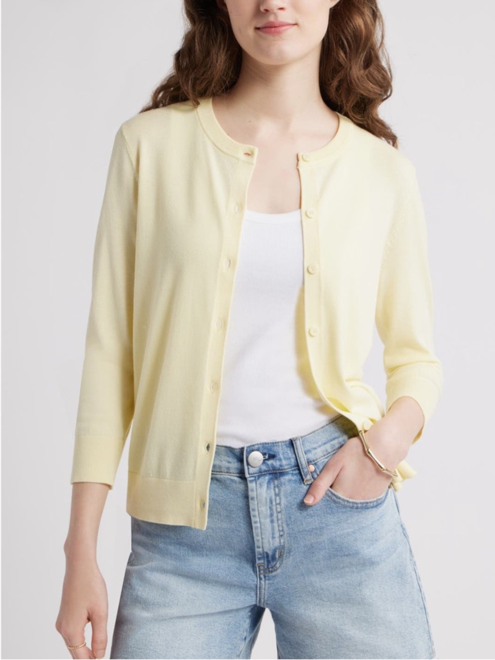 Caslon Butter Yellow Crewneck Cardigan